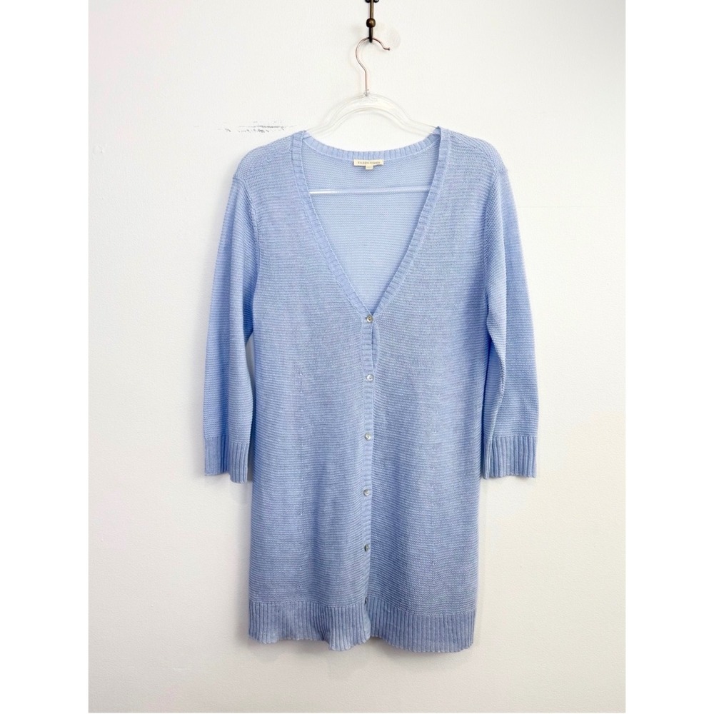 Eileen Fisher 100% Linen Longline Cardigan Periwinkle Blue Size M